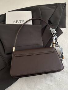 Tas Bahu Syal Minimalis Vintage Elegan dengan Penutup Asimetris Warna Polos yang Modis - Coffee Brown - View 7