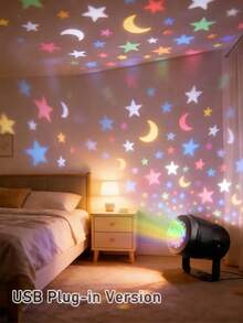1pc USB Powered Rotating Star & Moon Pattern LED Projector Light, Creates Festive Atmosphere, Suitable For Home, Garden, Valentine's Day, Easter, New Year, Party Decoration - Multicolor - View 3