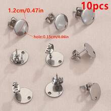 10Pcs Gold Stainless Steel Round Ear Studs For DIY Earring Base Jewelry Making With Holes Pendant Earring Accessories - Earrings - View 10