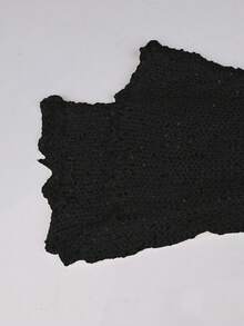 Yuwenier 性感低胸镂空透视亮片钩针罩衫蝙蝠袖长袖宽松上衣女士万圣节外出派对服装 - 黑色 - 查看 8