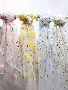 Vải lưới thêu 3D, vải voan lưới thêu ngọc trai, khăn voan cô dâu, khăn trải bàn, thích hợp để tự làm quần áo và đồ thủ công, váy cưới, rèm cửa, khăn trải bàn, túi xách, trang trí bàn tiệc cưới. - Nhiều màu - Xem 4