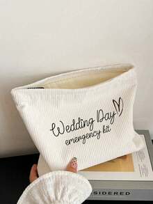 1pc Bride Wedding Day Emergency Kit Makeup Bag - Personalized Polyester Cosmetic Pouch, Lightweight Zippered Organizer, Machine Washable, Fade Resistant, Foldable - Fashion Style White Toiletry Bag Make Up Organizer Toiletry Travel Bag - Multicolor - View 2