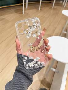 1pc Thick Transparent Anti-Drop UV Painted Pink TPU Phone Case With Minimalist White Flower And Cute Deer Pattern Design Compatible With Iphone 17/17 Air/17 Pro/17 Pro Max, 16/16 Plus/16 Pro/16 Pro Max, 15/15 Plus/15 Pro/15 Pro Max, Galaxy S25 Ultra, S24 Ultra Series. Provides Lens Protection And Can Be Used As A Protective Cover, Suitable As A New Year, Christmas, Halloween Or Valentine's Day Gift - Multicolor - View 5