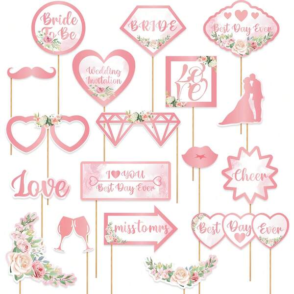 Bride Tribe Bridal Shower Photo Props - Wedding Party Photography Accessories, Premium Cardstock Cutouts With Sticks
