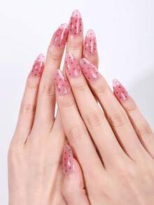 16pcs Semi-Cured Gel Nail Stickers, Winter Pink Polka Dot Laser Glitter Self-Adhesive UV Gel Nail Stickers, Salon Quality, Easy To Apply And Remove, Suitable For Women Christmas DIY Manicure - Pink - View 3