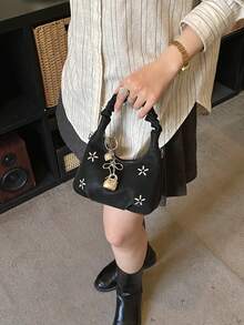 New Design Plush Cloud Bag, Hand-Held Crinkle Shoulder Bag Women's Crescent Crossbody Bag - Black - View 5