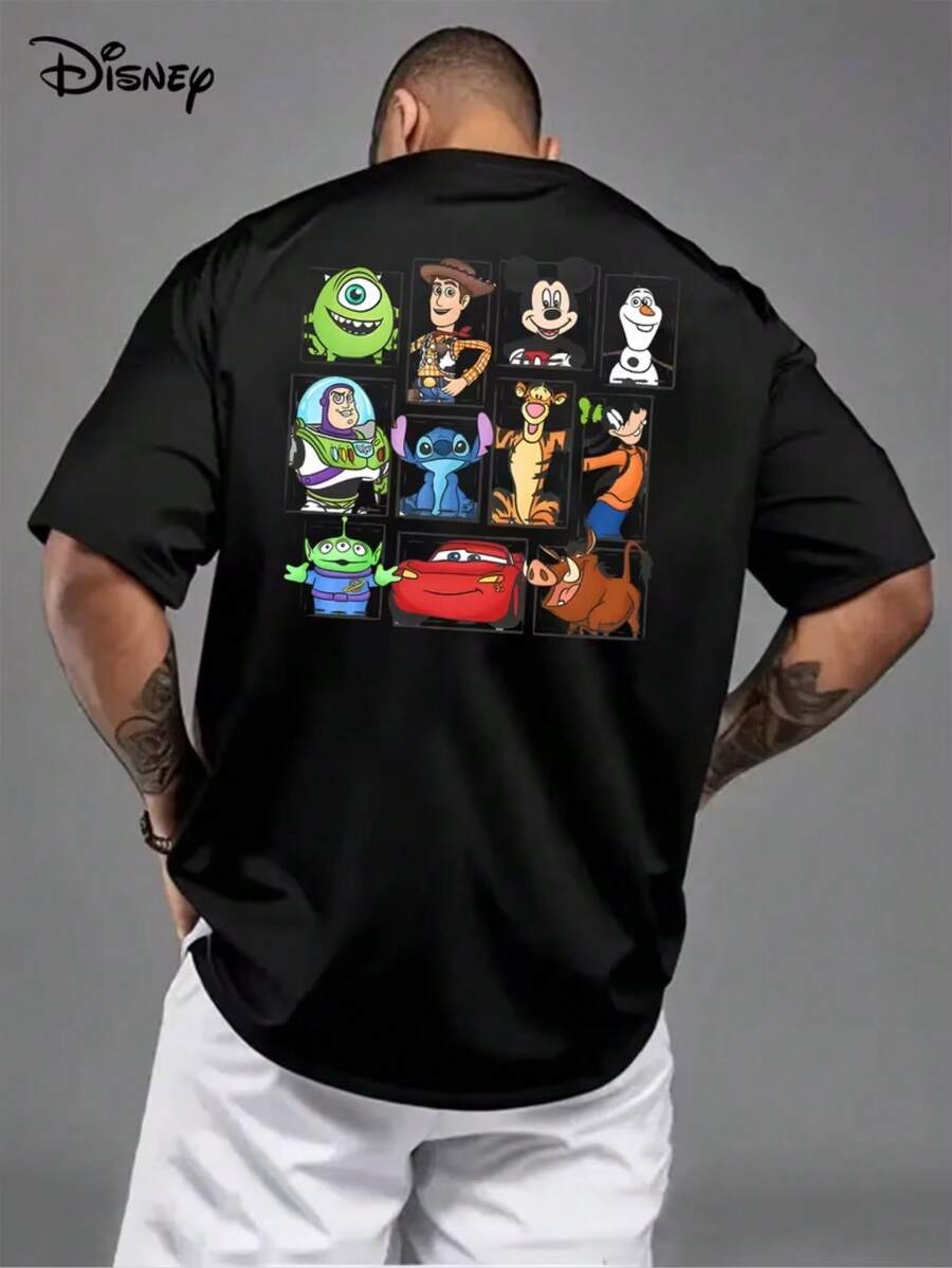 1 Disney Men's Pixar Character T-Shirt-Mickey Woody Bass Lightyear Xuebao Design, Breathable Lightweight Fabric, Regular Round Neck, Suitable For Leisure Sports And Parties, Ideal Gift For Adults, Breathable Fabric For Family Travel Shirts. - Black - View 1