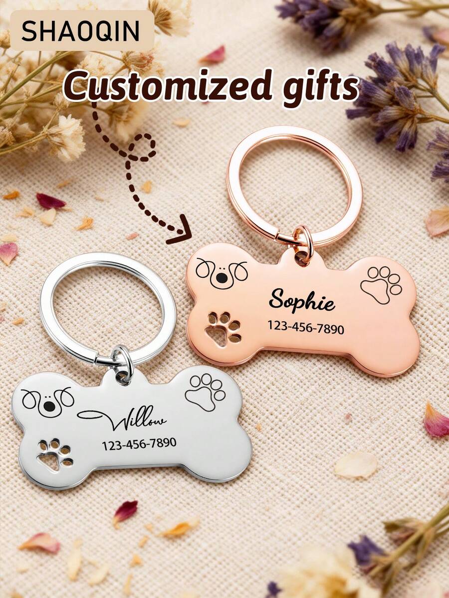 Customized Name And Phone Number Tags For Lost Pets, Including Dog And Cat Name Tags, Engraved Phone Name Tags, And Alloy Pendant Dog And Cat Collars. Perfect Pet Gifts; Highly Decorative, Engraved, Stylish, Colorful, Retro, Cute, Simple, Adorable, Unique, And Personalized. Suitable For Anniversaries And Birthdays; The Perfect Gift For Your Beloved Pet. - Multicolor - View 1