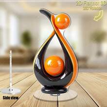 2D现代抽象旋转球雕塑 - 黑色和橙色亚克力材质，360°旋转底座，手动操作，适用于家居/办公室装饰、节日及日常现代艺术摆设，无需用电，塑料旋转顶盖，可放置于办公桌和隔间，2D平面设计 - A - 查看 4