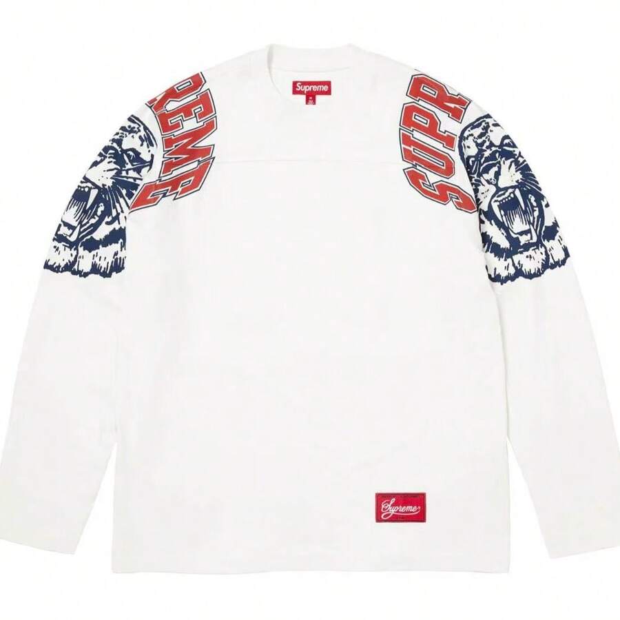 Supreme Mascot L/S Football Top FW25 | All-Cotton Long-Sleeve Jersey Shirt, Unisex Layering Outerwear For Men & Women - 白色 - 查看 1