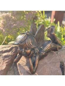 Garden Lying Fairy Statue - Antique Brass Courtyard Decoration, Suitable For Garden, Balcony And Flower Pot Decoration - Brass Fairy - View 4