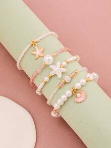 5件套甜米珠编织手链夏季百搭沙滩贝壳海星手链仿珍珠 - 海星手鍊 - 查看 2