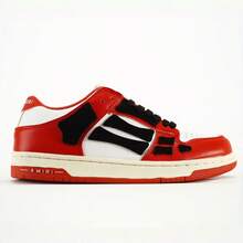 AMIR*I 骷髅头低帮男士骷髅骨运动鞋，奢华高街真皮滑板鞋，2026都市嘻哈设计师休闲鞋，情人节男士礼物 - 玫紅色 - 查看 5