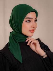 1pc Modest Solid Color Breathable Muslim Women's Square Headscarf, Spring/Summer - Multicolor - View 17
