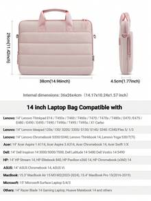 TECOOL 适用于14-15.6英寸厚笔记本电脑的防水斜挎包，适用于15.3英寸Air、15.4英寸、16英寸Pro、14-15.6英寸华硕、惠普等品牌笔记本电脑，女士适用，浅粉色 - 淺粉色 - 查看 10