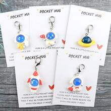 5pcs Creative DIY Cartoon Planet Astronaut Rocket Keychain Cute Simple All-In-One Dripping ResinKey Chain Package Accessories Couples Send And The Perfect Birthday Holiday Back To School Graduation Gift For Boy And Girl - Multicolor - View 1