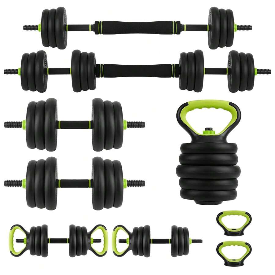 Juego de mancuernas ajustables, juego de pesas libres de 44/66/88 lb con conector, 4 en 1 intercambiables a barra, pesa rusa y soporte para flexiones. - Negro y verde - Ver 1