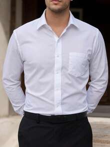 Men's Button Down Dress Shirt Regular Fit Long Sleeve For Business Casual Wedding - trắng - Xem 5