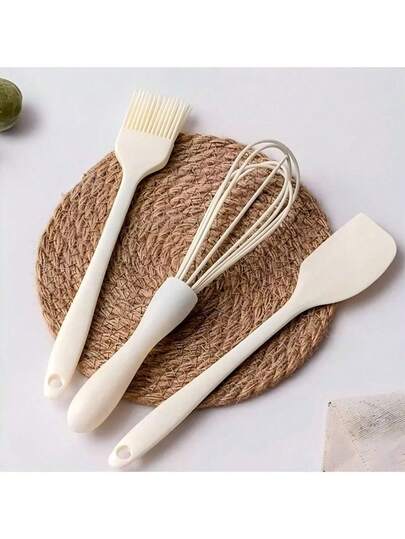 1 pieza/3 piezas Juego de utensilios de cocina de silicona antiadherente, espátula para pasteles resistente al calor, pinzas para alimentos, batidor, brocha para aceite, utensilios de cocina para hornear y freír, accesorios de cocina, excelente para Año Nuevo, Día de la Madre, Graduación