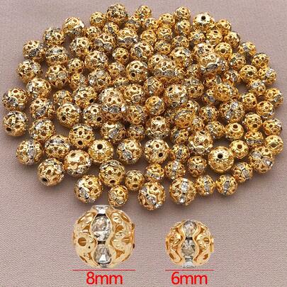 10颗圆形水钻隔珠，18K镀金黄铜圆形散珠，适用于DIY珠宝制作、圣诞派对、生日装饰