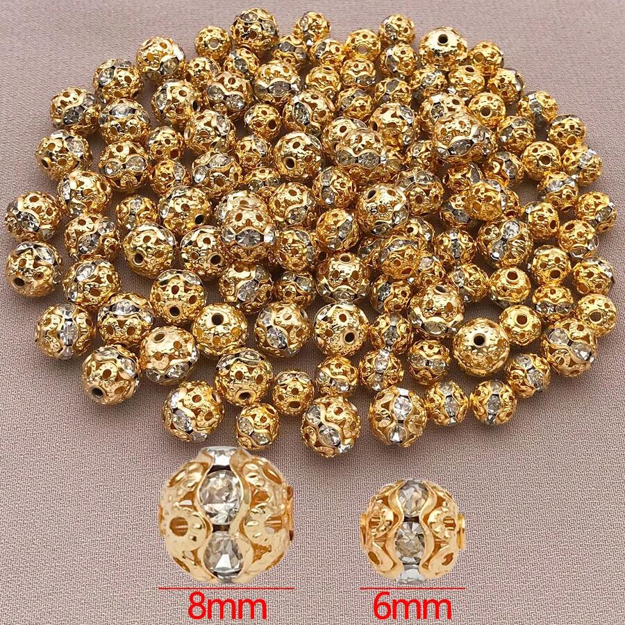 10颗圆形水钻隔珠，18K镀金黄铜圆形散珠，适用于DIY珠宝制作、圣诞派对、生日装饰