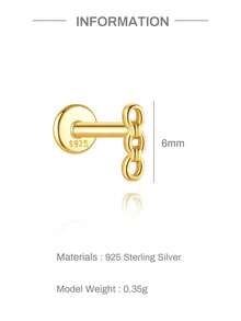 EleRunis 1件 925纯银精致细链平底耳骨耳廓穿孔饰品，适合日常佩戴、婚礼、派对、订婚、周年纪念、情人节等场合。 - 金色 - 查看 5