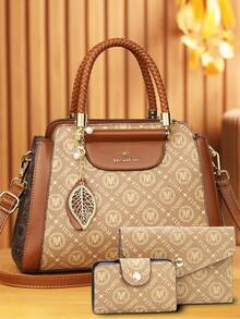 Nuevo y elegante conjunto de 3 piezas de bolsos con estampado para madre e hija - Dorado - Ver 10