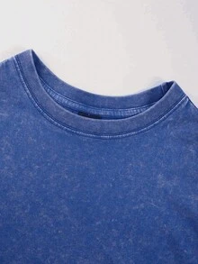 Stonewashed Streetwear T-Shirt With Mouth And Eyes, Dark Gothic, Women's, Emo, Gothic Fans, Street Fashion, Urban Culture, Unisex, Men's And Women's, 100% Cotton, Top Premium Streetwear, New Release, Immediate Shipping, Various Colors!! - 藍色 - 查看 3
