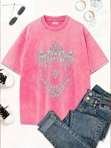 Stonewashed Streetwear T-Shirt With Mouth And Eyes, Dark Gothic, Women's, Emo, Gothic Fans, Street Fashion, Urban Culture, Unisex, Men's And Women's, 100% Cotton, Top Premium Streetwear, New Release, Immediate Shipping, Various Colors!! - 羅莎 - 查看 1
