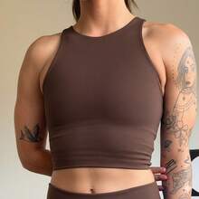 Women's Fitness Top, Women's Gym Top, Firm Supplex Top, Supportive Sports Top, Women's Workout Top - 鏽棕色 - 查看 2