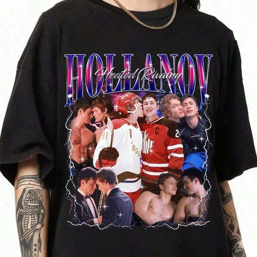 Hollanov Heated Rivalry Bootleg ComfortColors Shirt, Hockey Sports Graphic Tee, Retro 90s Bootleg S - Đen 4 - Xem 1