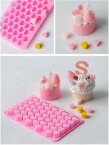 1pc Heart Shaped Silicone Mold, 55 Cavities Pink Silicone Mold, Suitable For DIY Making - Multicolor - View 2