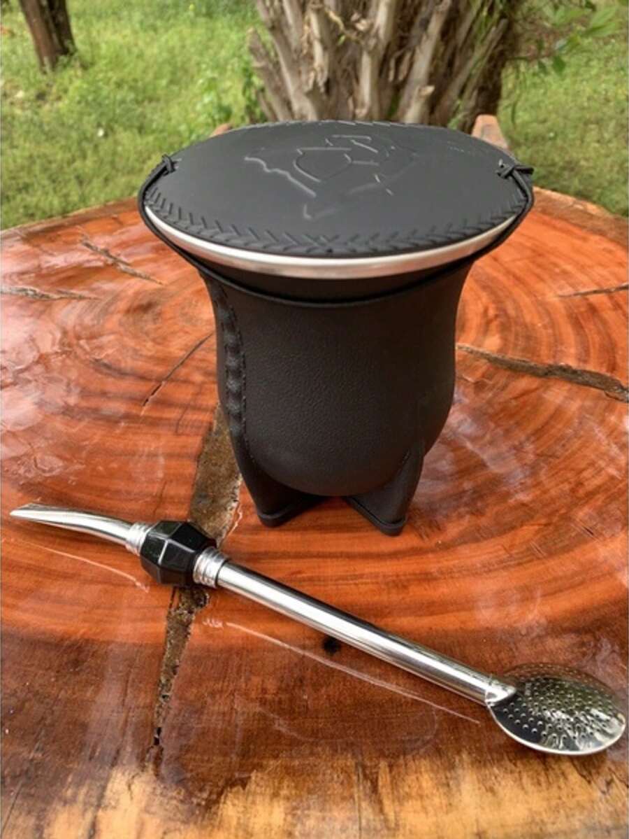 Chimarrão Kit: Torpedo-Shaped Gourd With Stainless Steel Rim + Stainless Steel Handle (No Thread) / Various Colors - 霧面黑色 - 查看 1