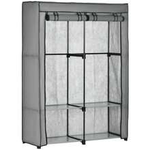 Fabric Wardrobe With Hanging Space And 4 Compartments, Foldable With Zipper, Made Of Light Grey Non-Woven Fabric For Bedroom Organization - Grey - View 9