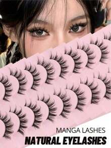 10 Pairs Cartoon Style Natural Cat Eye False Eyelashes, Criss-Cross Thick Mink Fur Fake Lashes - Black - View 3