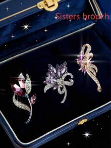 3件套闪亮紫色和红色红宝石姐妹胸针套装，节日、情人节、母亲节的理想礼物 - 紫色 - 查看 1