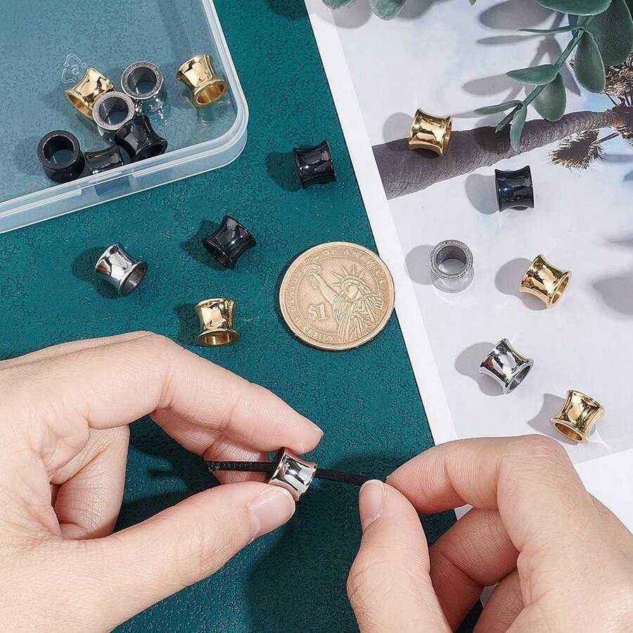 約18個 3色 コラムビーズ スペーサービーズ 大穴ビーズ 304ステンレススチール ヨーロピアンビーズ 金属ビーズ キューブビーズ バレルビーズ ブレスレットネックレス用 ジュエリー作り クラフト用品 手作り素材 DIY材料 - 3色 - 18個 & 10mm - チェックする 1