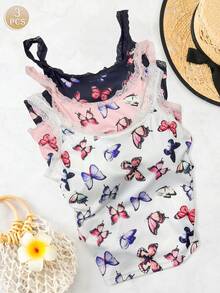 3pcs Women's Sexy Lightweight Soft Breathable Lace Camisole Tops, Butterfly Print Vest - Multicolor - View 6