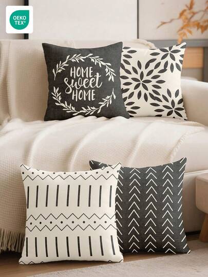 1件/4件套枕套，秋季主题枕套，靠垫套，床上用品，枕套，单面印花枕套，现代沙发抱枕套，适合秋季装饰，灰色枕套，面料柔软舒适，透气抗起球，枕套可拆卸