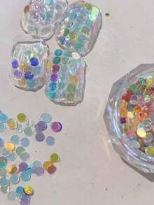 1 Box Holographic Round Sequin Nail Art Decorations, Laser Rainbow Mixed Glitter DIY Nail Stickers, Ombre Decals Nails - Multicolor - View 2