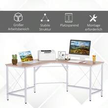 L-Shaped Corner Office Desk, 150x150x76cm, Made Of MDF (MDF), Ideal For Home Office And Study - Khaki - View 2