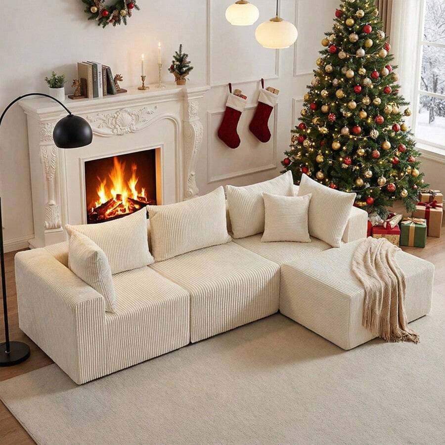 104" Modular Sectional Sofa, Modern L Shaped Cloud Couch With Deep Seats & Chaise &4 Seater Couch - DIY Combination Sectional Couches, Ideal Couches For Living Room Bedroom - Màu be - Xem 1