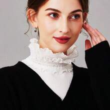 Women's Detachable Polyester Collar | Black & White Lace Stand Collar Design, Decorative Ruffle | Versatile Half Shirt False Collar Stand Collar, Suitable For Casual And Formal Wear | Machine Washable | Great Accessory For Sweaters And Suits | Elegant Accessory | Polyester Collar - Multicolor - View 5