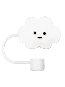 1/2个可爱云朵造型吸管防尘套，适用于学校、家庭、办公室等场所 - 白色 - 查看 7