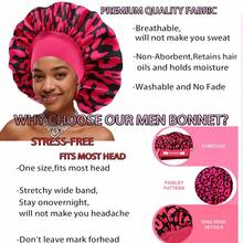 Satin Bonnet Silk Bonnet, Hair Bonnet For Sleeping, Elastic Wide Band Silk Sleep Cap, Soft And Breathable(Leopard) Hair Sleep Cap - Leopard Print - Multicolor - View 5