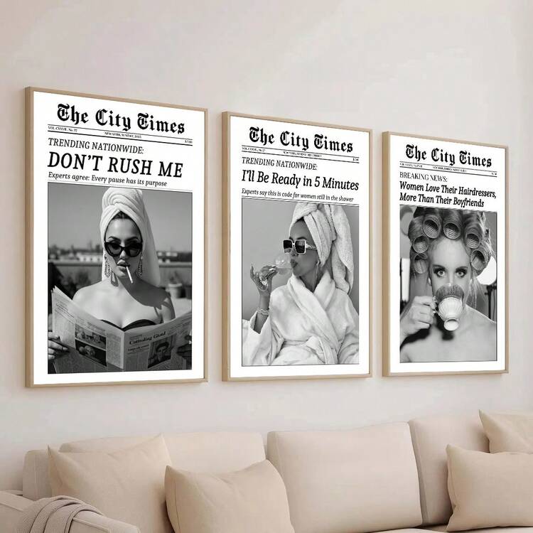 1/3pcs Set Unframed New York Magazine Fashion Women Canvas Postser Black White Quote Bar Cart Wall Art Print Girly Makeup Room Decor Vintage Painting For Apartment,Living Room,Bedroom,Modern Home Decoration - Poster - View 1