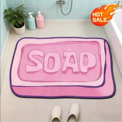 Non-Slip Diatom Mud Floor Mat In Bathroom, Pink Irregular Soap-Shaped Floor Mat, Super Water Absorption And Anti-Pollution Performance, Non-Slip Design On The Bottom Back, Not Moving Casually, Preventing Wrestling, Easy To Clean And Washable, Suitable For Being Placed In Entrance Doors, Bathroom Decoration And Kitchen Doors