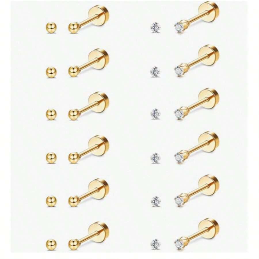 12 Đôi Khuyên Tai Nhỏ Dẹt Mặt Sau Cho Nam Nữ, Khuyên Tai Đinh Tán Bằng Thép Không Gỉ, Không Gây Dị Ứng, Đính Đá Cubic Zirconia, Khuyên Tai Đinh Tán Hình Cầu, Khuyên Tai Đinh Tán Sụn 2mm, Phụ Kiện Bikini Đi Biển Mùa Hè, Phụ Kiện Trang Phục Hấp Dẫn, Phụ Kiện Váy Cưới - Trang Sức Đa Năng Hoàn Hảo Để Đeo Khi Bơi, Tắm, Tập Thể Dục, Tuyệt Vời Cho Ngày Valentine, Sinh Nhật, Ngày của Mẹ và Những Món Quà Bất Ngờ Trong Kỳ Nghỉ. - Nhiều màu - Xem 1