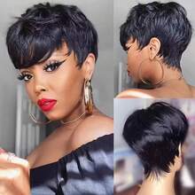 Human Hair Black Pixie Cut Wig For Women - 6" Straight Bob Style, Heat Resistant , 150% Density - Natural Black - View 4