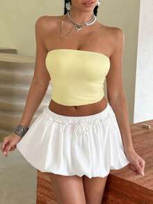 娇小女款无肩带上衣，修身剪裁，凸显身材，百搭必备单品，适合约会、休闲外出、城市旅行、海滩度假、简约风格、周末早午餐等场合。 - 黃色 - 查看 7